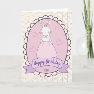 Gelukkige verjaardag konijnenprinses roze wit meis kaart