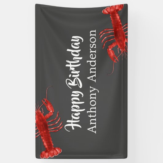 Gelukkige Verjaardag Kreeft Thema Grijs Plezier Cu Spandoek (Verticaal)