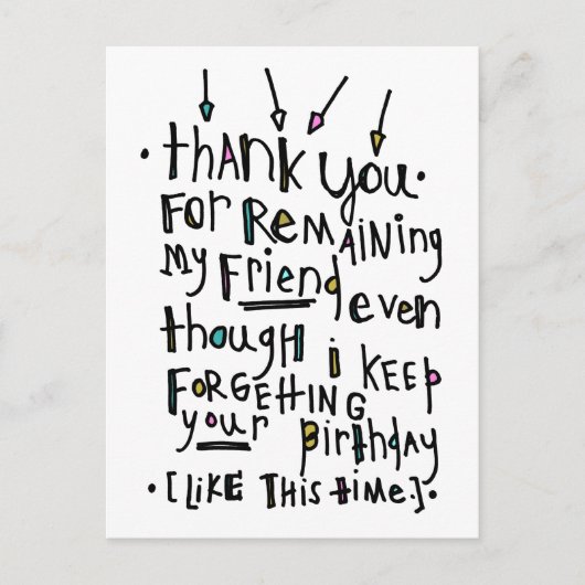 Gelukkige verjaardag (laat) briefkaart (Voorkant)