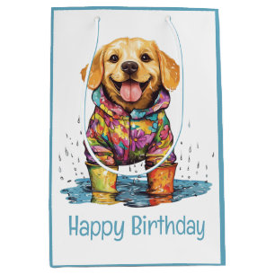 Gelukkige verjaardag Labrador Retriever Regenplas Medium Cadeauzakje