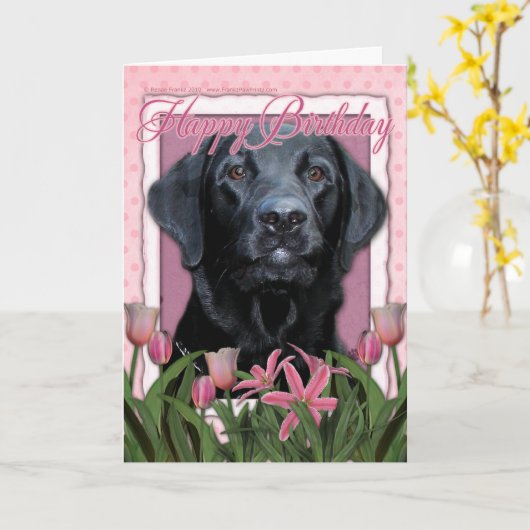 Gelukkige Verjaardag - Labrador - Zwart - Gage Kaart (Gele Bloem)