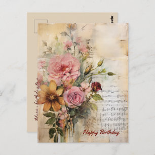 Gelukkige Verjaardag Lady Grunge Floral 17 Briefkaart