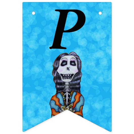 Gelukkige Verjaardag Lady Skeleton Gestreept Cape  Vlaggetjes (Derde vlag)