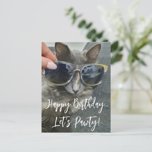 " gelukkige verjaardag laten we pawty " grappige k briefkaart (Staand voorkant)