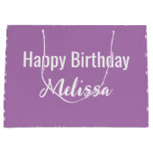 Gelukkige Verjaardag Lavendel en Witte Naam Patroo Groot Cadeauzakje (Voorkant)