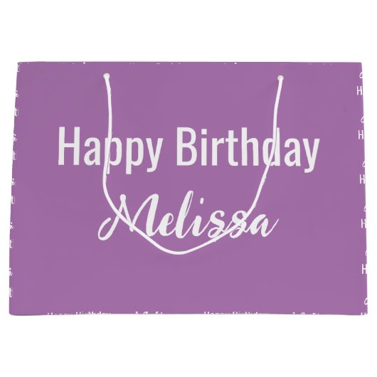 Gelukkige Verjaardag Lavendel en Witte Naam Patroo Groot Cadeauzakje (Voorkant)