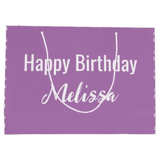 Gelukkige Verjaardag Lavendel en Witte Naam Patroo Groot Cadeauzakje (Achterkant)