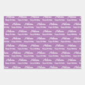 Gelukkige Verjaardag Lavendel en Witte Naam Patroo Inpakpapier Vel (Voorkant 3)