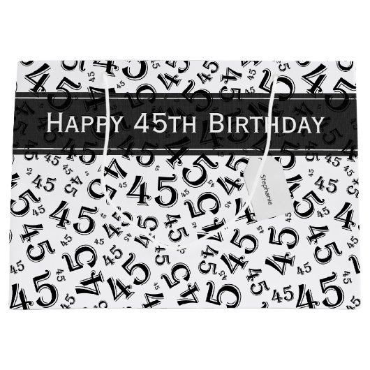 Gelukkige Verjaardag Leeftijd 45 Nummer Patroon Zw Groot Cadeauzakje (Voorkant)