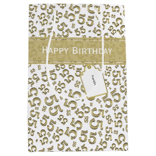 Gelukkige Verjaardag Leeftijd 55 Nummer Patroon Go Medium Cadeauzakje (Voorkant)