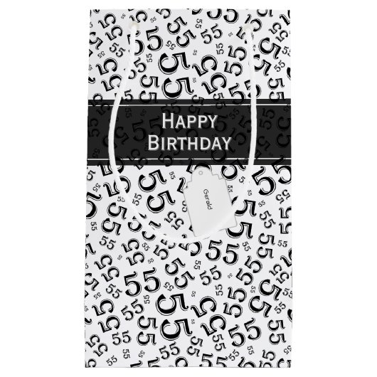 Gelukkige Verjaardag Leeftijd 55 Nummer Patroon Zw Klein Cadeauzakje (Voorkant)