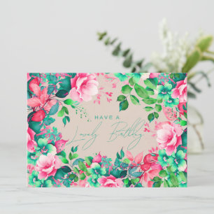 Gelukkige Verjaardag Lente Tuin Bloemen Champagne Kaart