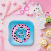 Gelukkige Verjaardag Leopard Float Splash aangepas Papieren Bordje (Feest)