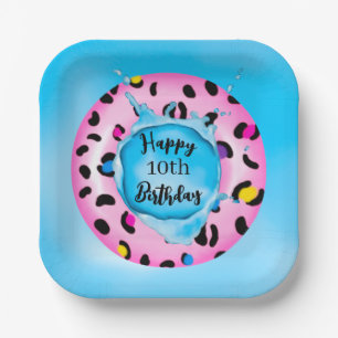 Gelukkige Verjaardag Leopard Float Splash aangepas Papieren Bordje