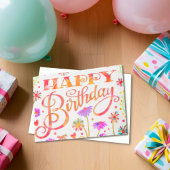 Gelukkige Verjaardag Leuk Lief Bloemen Trendy Kaart