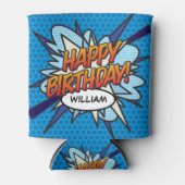 GELUKKIGE VERJAARDAG Leuk Modern Persoonlijk Blauw Blikjeskoeler (Voorkant)