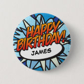 GELUKKIGE VERJAARDAG Leuk Modern Stripboek Ronde Button 5,7 Cm (Voorkant)