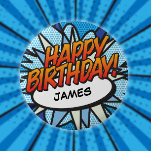 GELUKKIGE VERJAARDAG Leuk Modern Stripboek Ronde Button 5,7 Cm