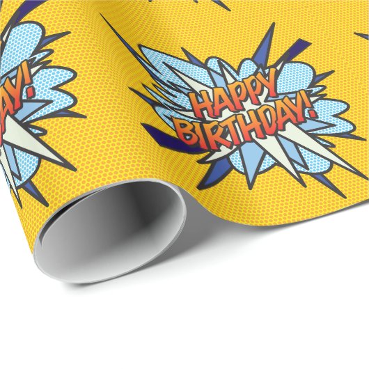 GELUKKIGE VERJAARDAG Leuk Retro Stripboek Cadeaupapier (Rol Hoek)