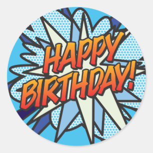 GELUKKIGE VERJAARDAG Leuk Retro Stripboek Ronde Sticker