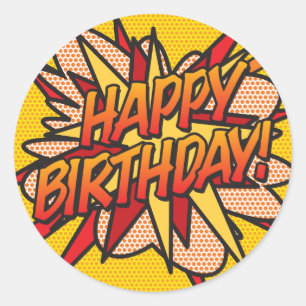 GELUKKIGE VERJAARDAG Leuk Retro Stripboek Ronde Sticker