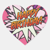 GELUKKIGE VERJAARDAG Leuk Retro Stripboek Roze Hart Sticker (Voorkant)