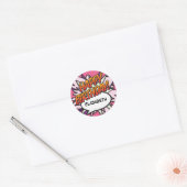 GELUKKIGE VERJAARDAG Leuk stripboek Roze Ronde Sticker (Envelop)
