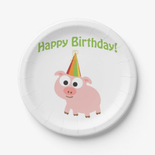 Gelukkige Verjaardag! Leuk Varken Papieren Bordje