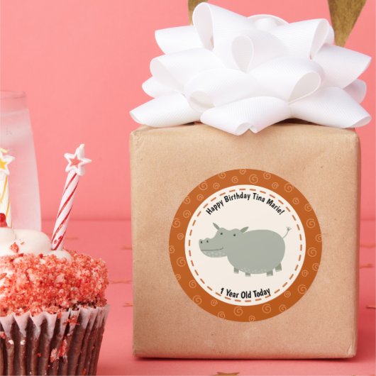 Gelukkige Verjaardag Leuke HIppo Hippopotamus Zoo Ronde Sticker (Feest)