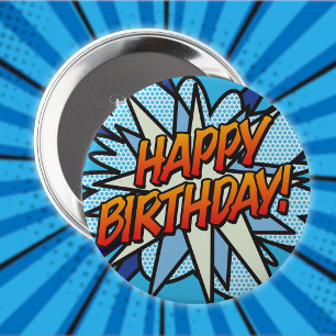 GELUKKIGE VERJAARDAG Leuke Retro Stripboek Ronde Button 4,0 Cm