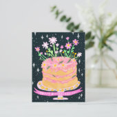 Gelukkige Verjaardag Leuke Taart met Roze Bloemen  Briefkaart (Staand voorkant)