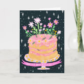 Gelukkige Verjaardag Leuke Taart met Roze Bloemen  Kaart (Voorkant)