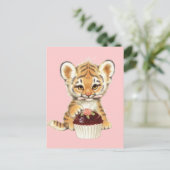 Gelukkige Verjaardag - Leuke Tijger met Cupcake Briefkaart (Staand voorkant)