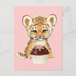 Gelukkige Verjaardag - Leuke Tijger met Cupcake Briefkaart