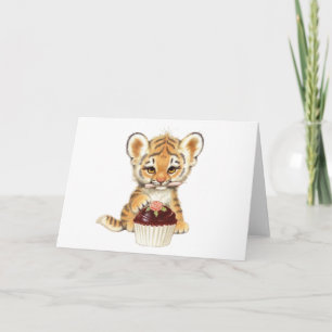 Gelukkige Verjaardag - Leuke Tijger met Cupcake Kaart