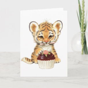 Gelukkige Verjaardag - Leuke Tijger met Cupcake Kaart