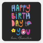 Gelukkige Verjaardag Leuke Typografie Gepersonalis Vierkante Sticker (Voorkant)