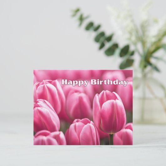 Gelukkige Verjaardag Levendige Roze Tulp Bloemen Briefkaart (Staand voorkant)