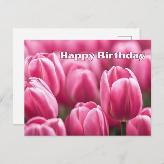 Gelukkige Verjaardag Levendige Roze Tulp Bloemen Briefkaart (Voorkant / Achterkant)