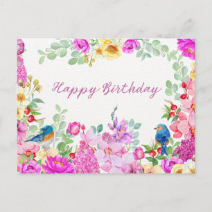 Gelukkige verjaardag Levendige waterverf bloemen Briefkaart