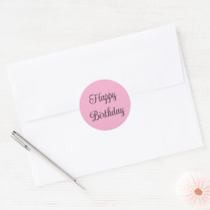 Gelukkige Verjaardag Licht Roze en Zwart Elegant S Ronde Sticker