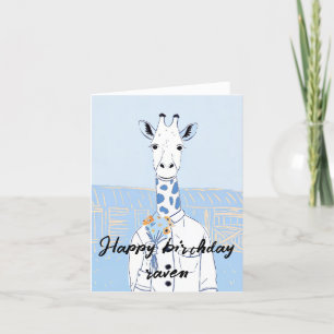 Gelukkige verjaardag lichtblauwe giraffe foldet ka bedankkaart
