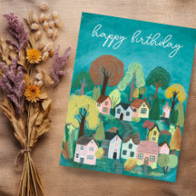 GELUKKIGE VERJAARDAG Lieve Landelijke Dorps Illust