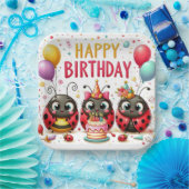 Gelukkige verjaardag lieveheersbeestjes papieren bordje (Feest)