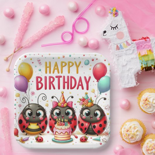 Gelukkige verjaardag lieveheersbeestjes papieren bordje (Feest)