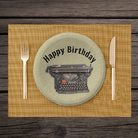 Gelukkige Verjaardag Literair Thema Zwart Oude Typ Papieren Kommen