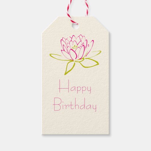 Gelukkige Verjaardag Lotus Bloem/Waterlelie Cadeaulabel (Voorkant)