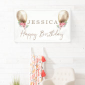 Gelukkige Verjaardag Luxe Beige Ballon Glitter Spandoek (Insitu)