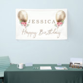 Gelukkige Verjaardag Luxe Beige Ballon Glitter Spandoek (Beurs)