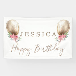 Gelukkige Verjaardag Luxe Beige Ballon Glitter Spandoek
